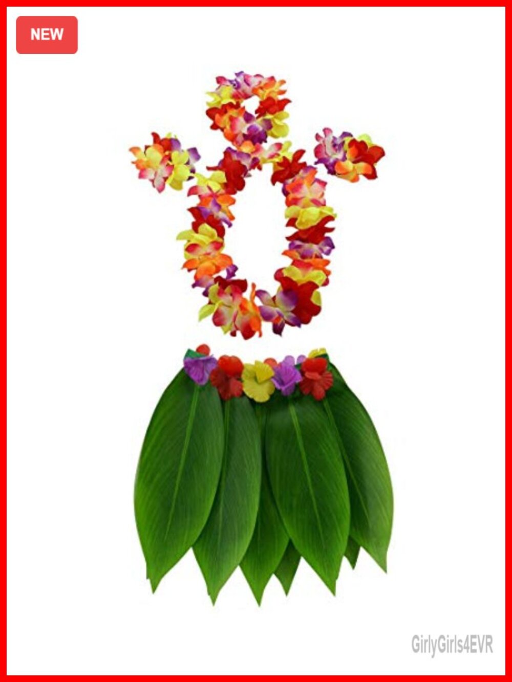 Hula Leaf Skirt Hawaiian Luau Grass Skirt with Flower Leis Set Dance Costume